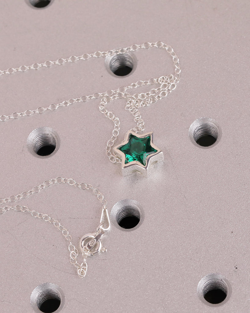 Star of David Pendant Necklace, 925 Silver Emerald Necklace, Jewish Jewelry image #5