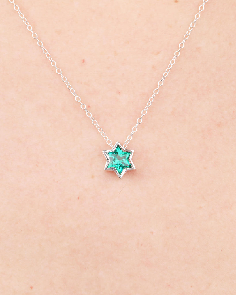 Star of David Pendant Necklace, 925 Silver Emerald Necklace, Jewish Jewelry image #16
