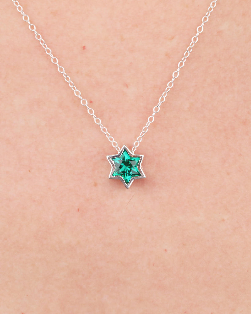 Star of David Pendant Necklace, 925 Silver Emerald Necklace, Jewish Jewelry image #10