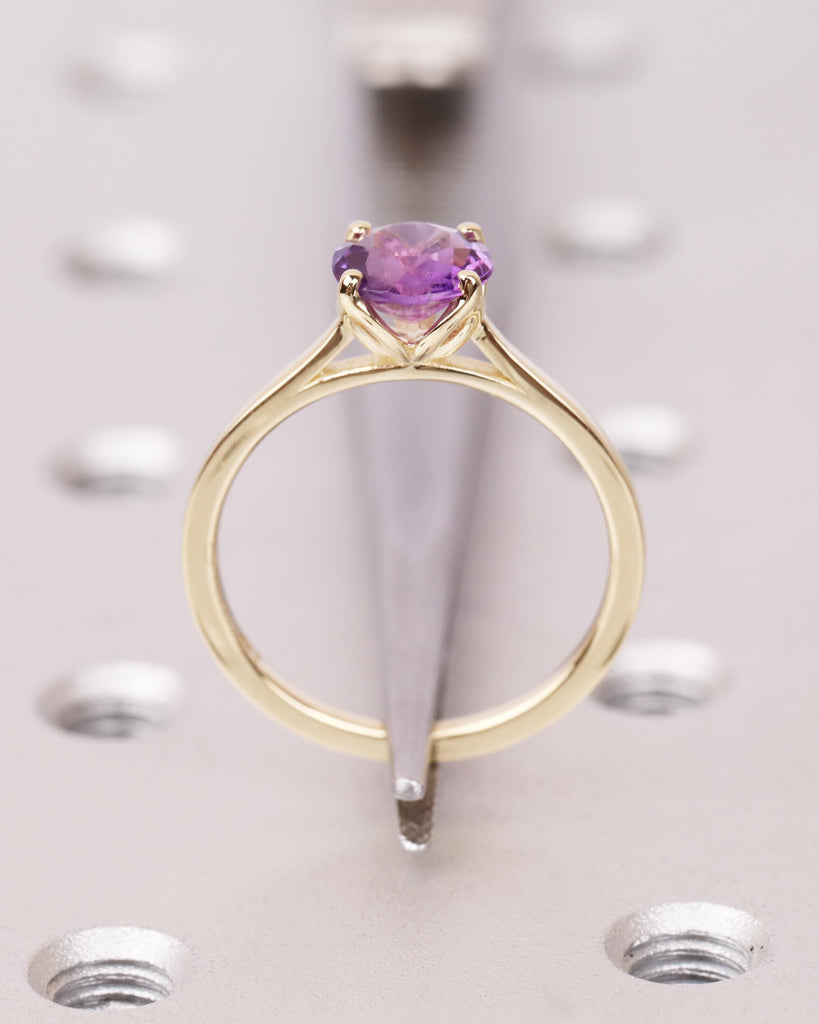 Amethyst Engagement Ring: Tulip Prongs, Cathedral Setting, Solitaire 14K Gold Purple Gemstone Ring, Amethyst Promise Ring for Her