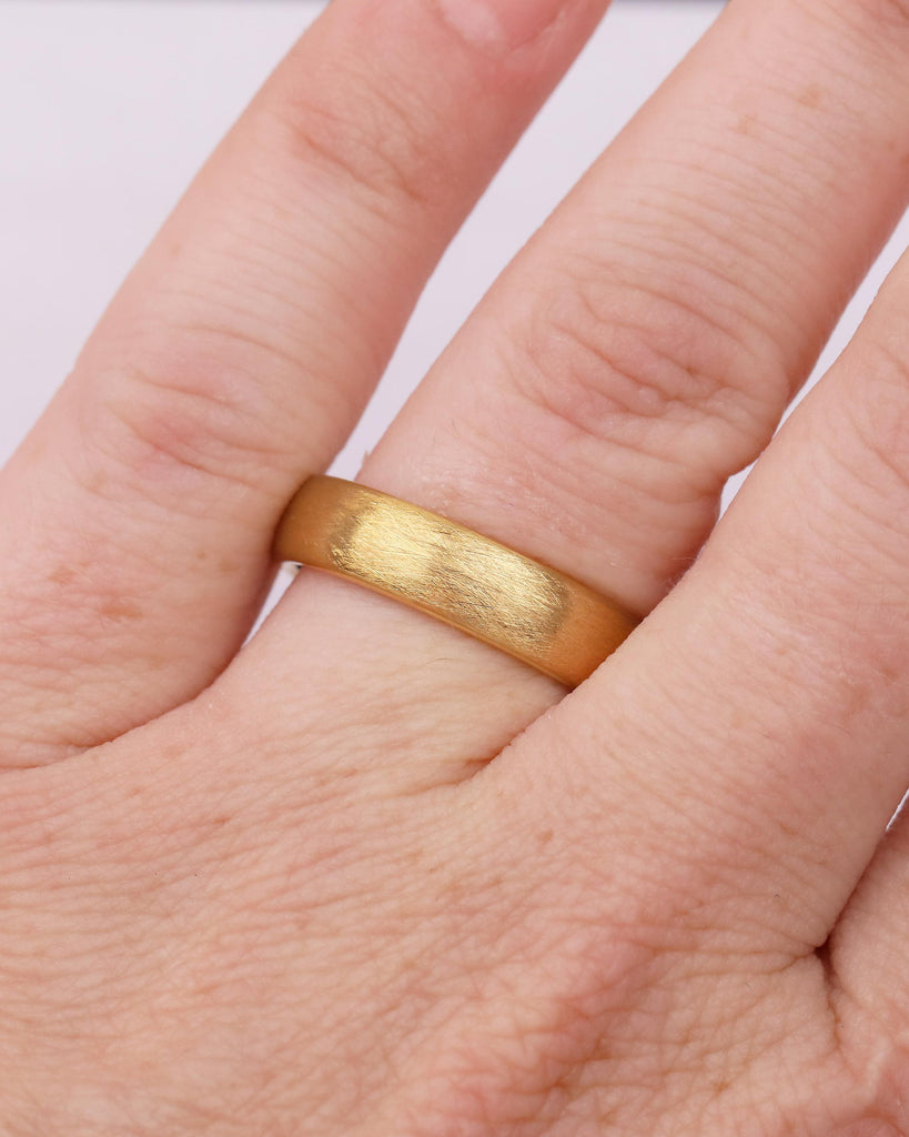 5mm Men's Tungsten Ring, Hypoallergenic Domed 14k Yellow Gold Plated Wedding Band, Comfort Fit image #3