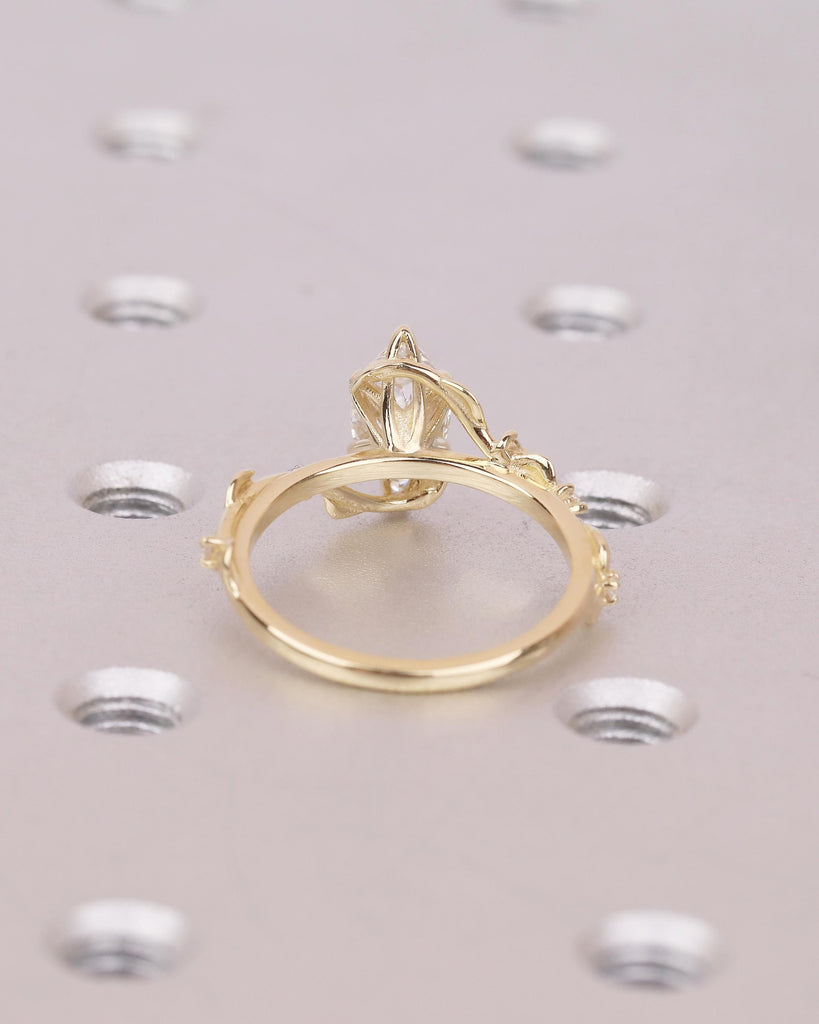 14k Solid Gold Nature Inspired Engagement Ring, Bypass Lab Diamond Marquise Ring image #6