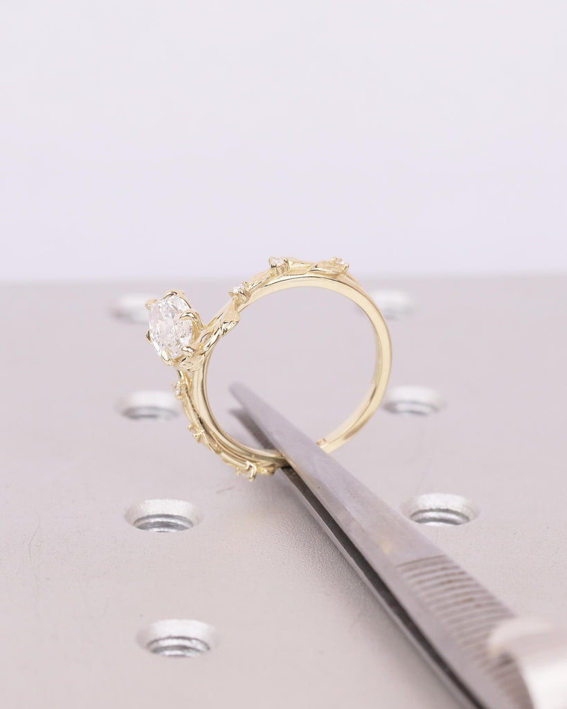 14k Solid Gold Nature Inspired Engagement Ring, Bypass Lab Diamond Marquise Ring image #16