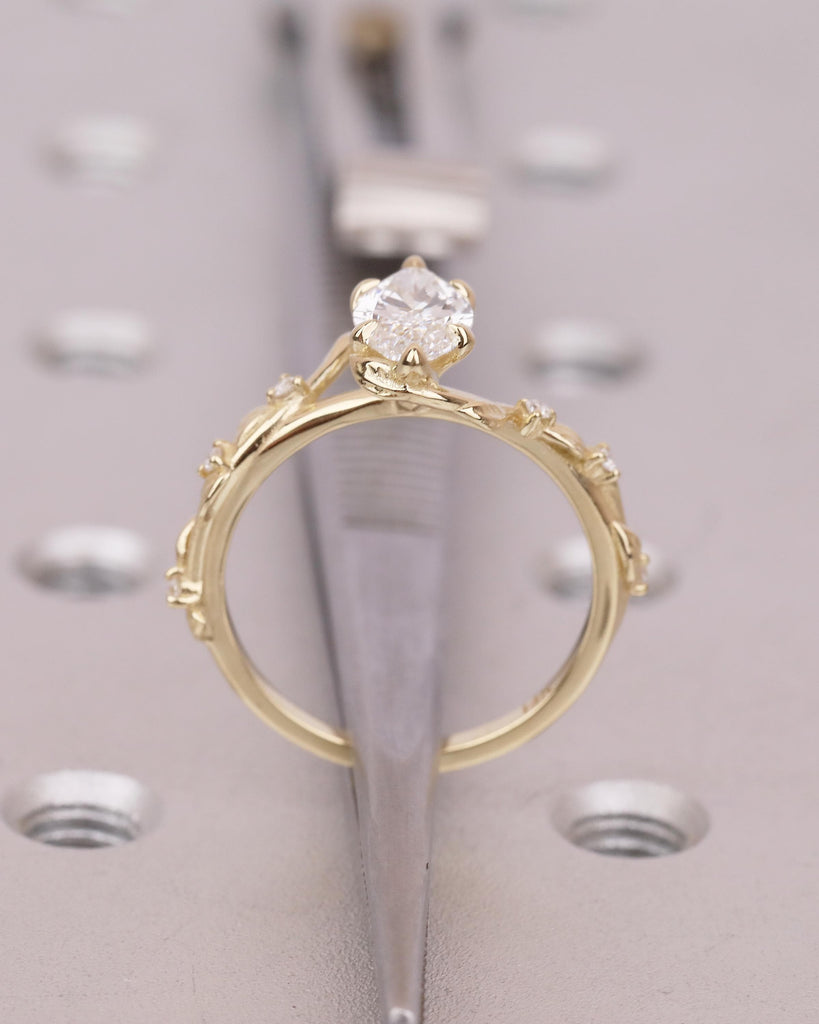 14k Solid Gold Nature Inspired Engagement Ring, Bypass Lab Diamond Marquise Ring image #7