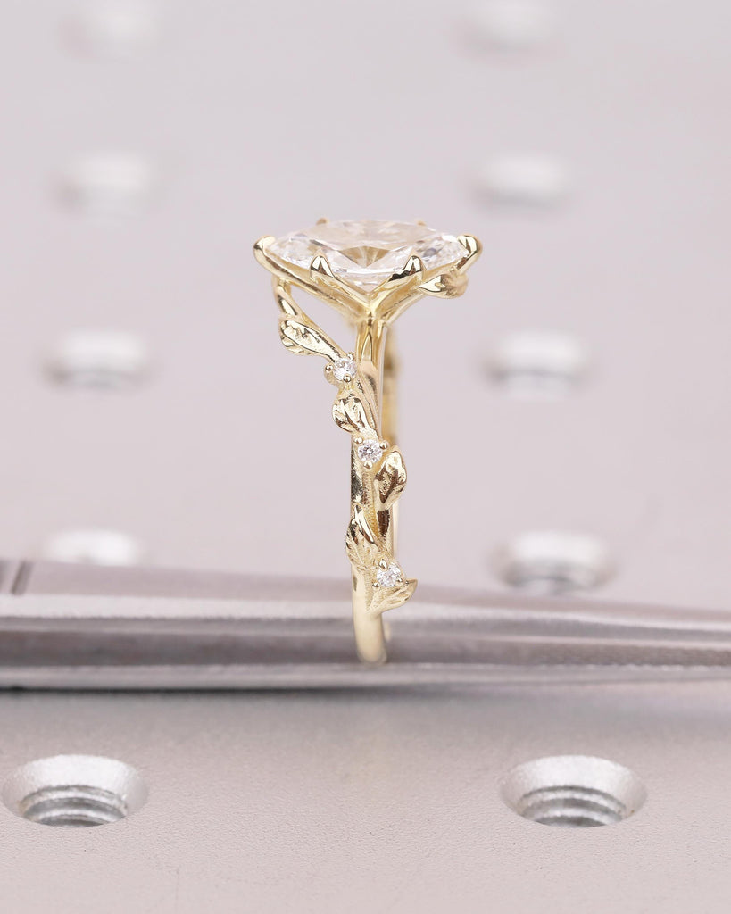 14k Solid Gold Nature Inspired Engagement Ring, Bypass Lab Diamond Marquise Ring image #5