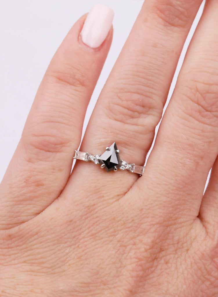 Salt and Pepper Diamond Ring, Kite Cut, Promise Ring Gift for Her, 14K Gold