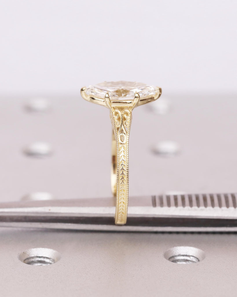 Solid 14k Gold Vintage Filigree Ring, Marquise Lab Diamond Engagement Ring, IGI Certified 0.5ct-2ct Marquise Solitaire, Heirloom Jewelry image #10