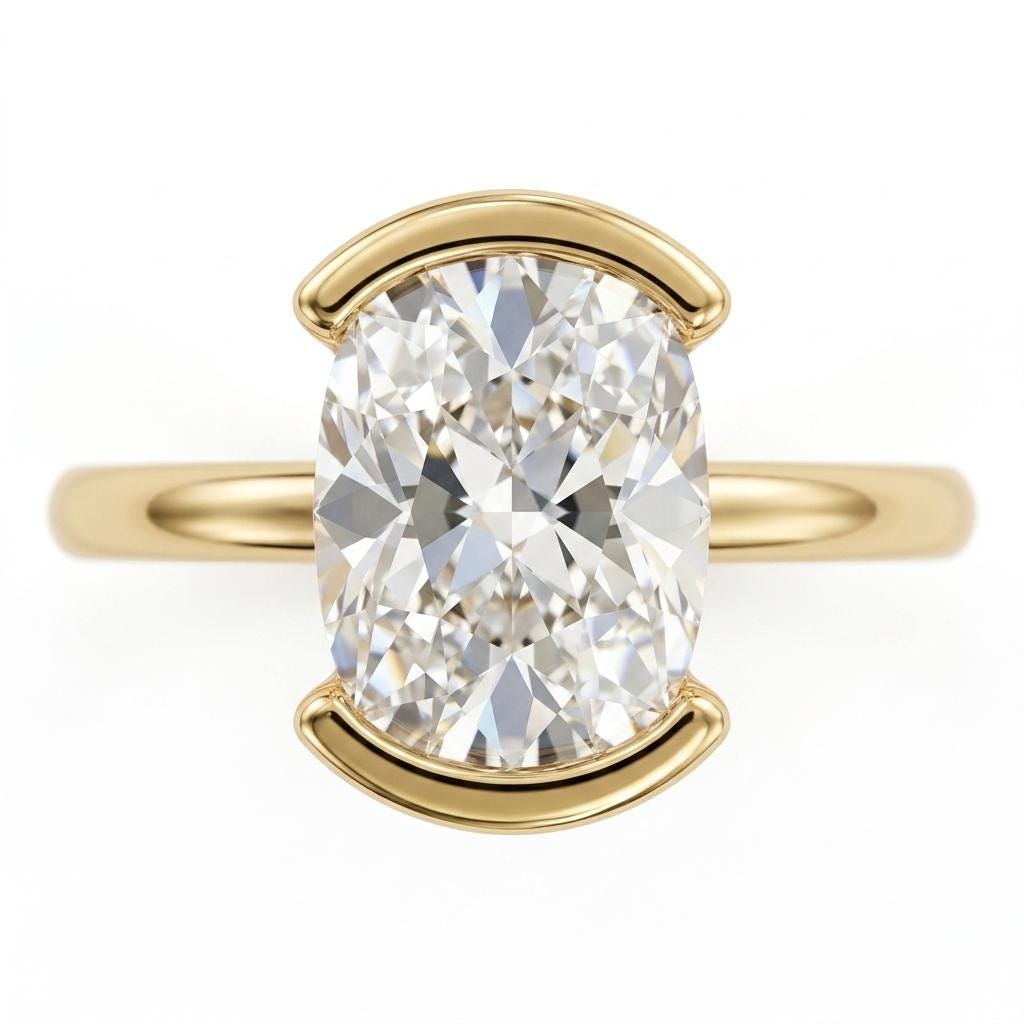Bezel set Elongated Cushion Diamond Solitaire Ring | 14k/18k Gold Wedding Anniversary Gift for Wife
