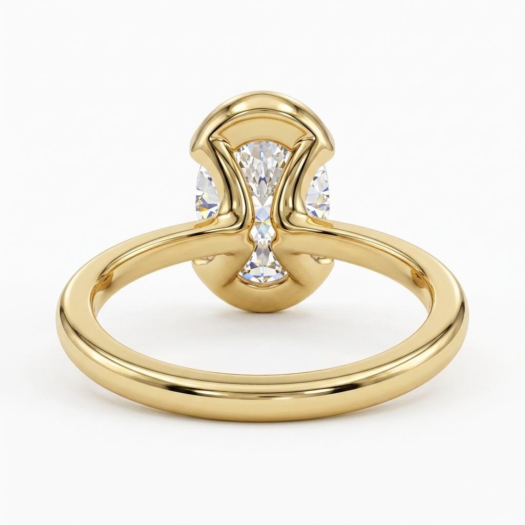 Oval Diamond 14k Yellow Gold Simple Promise Ring for Her | Unique Half Bezel Classic Solitaire Ring | Wedding Anniversary Gift image #3