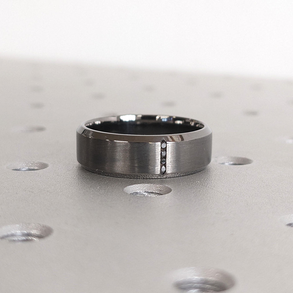 Solid Gold or Platinum 7mm Mens Wedding Ring | Black Diamond Ring Gift for Him