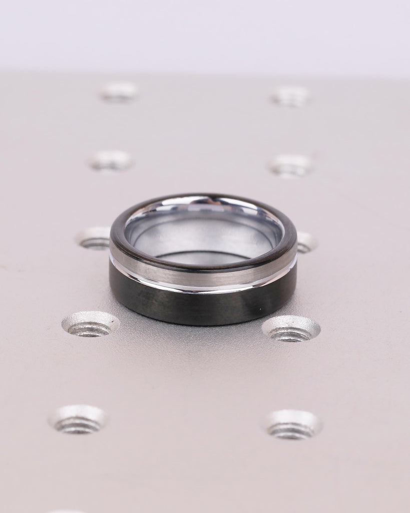 8mm Tungsten Ring Men, White Gold Plated Inlay Ring, Brushed Silver Men's Wedding Band, Comfort Fit Black Rings, Personalized Jewelry image #5