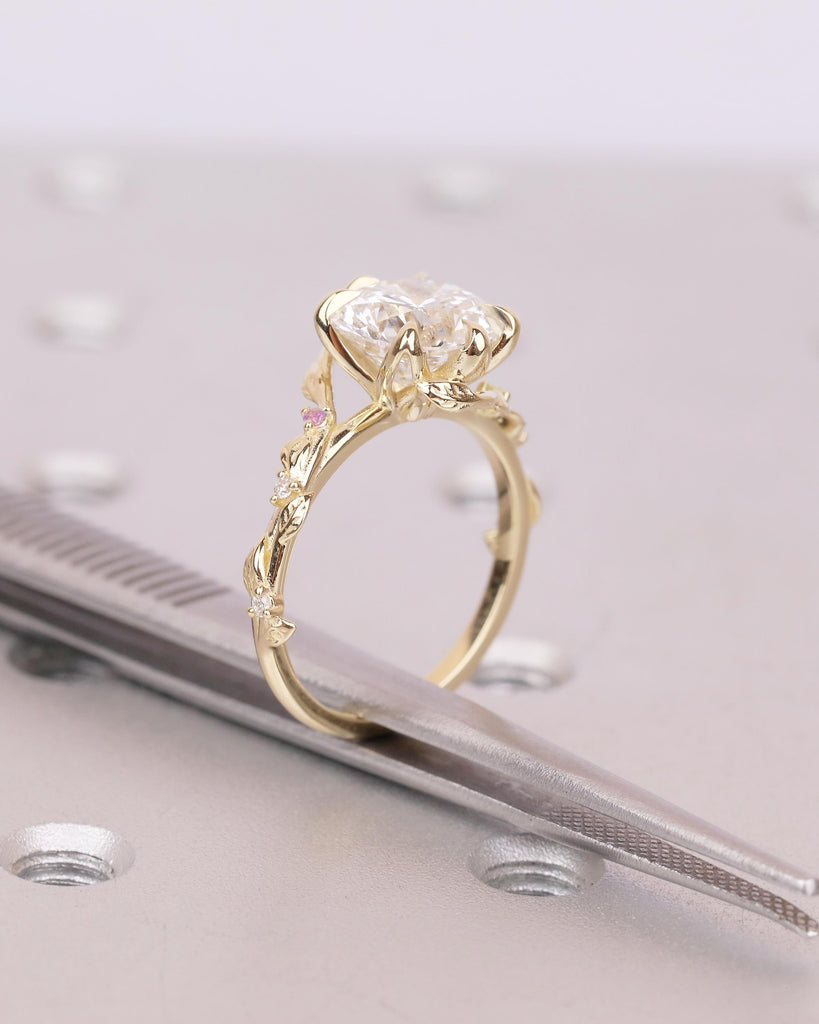 Round Lab Grown Diamond Engagement Ring, Vintage 14k Gold Statement Rings for Women, Anniversary Ring, Amethyst, Peridot Birthstone Accents image #15
