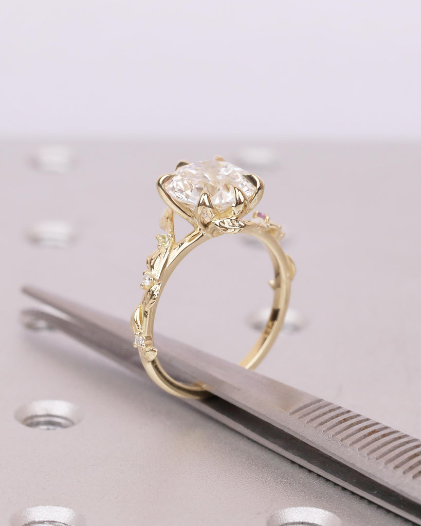 Round Lab Grown Diamond Engagement Ring, Vintage 14k Gold Statement Rings for Women, Anniversary Ring, Amethyst, Peridot Birthstone Accents image #11