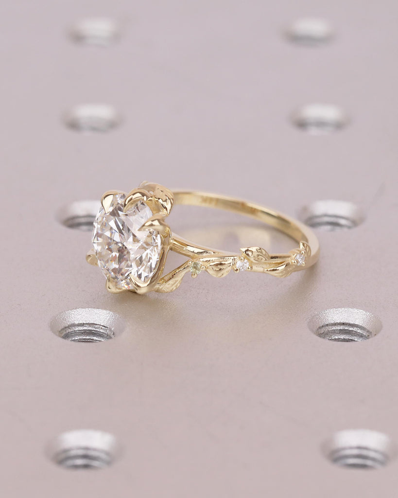 Round Lab Grown Diamond Engagement Ring, Vintage 14k Gold Statement Rings for Women, Anniversary Ring, Amethyst, Peridot Birthstone Accents image #3