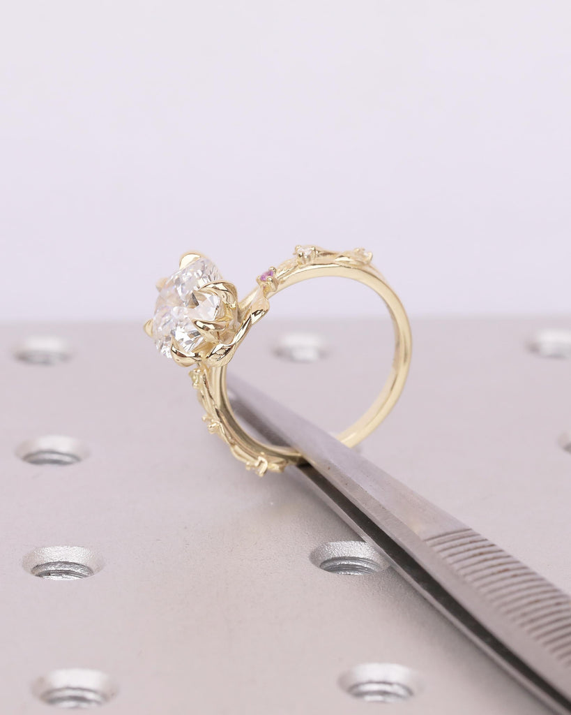 Round Lab Grown Diamond Engagement Ring, Vintage 14k Gold Statement Rings for Women, Anniversary Ring, Amethyst, Peridot Birthstone Accents image #20