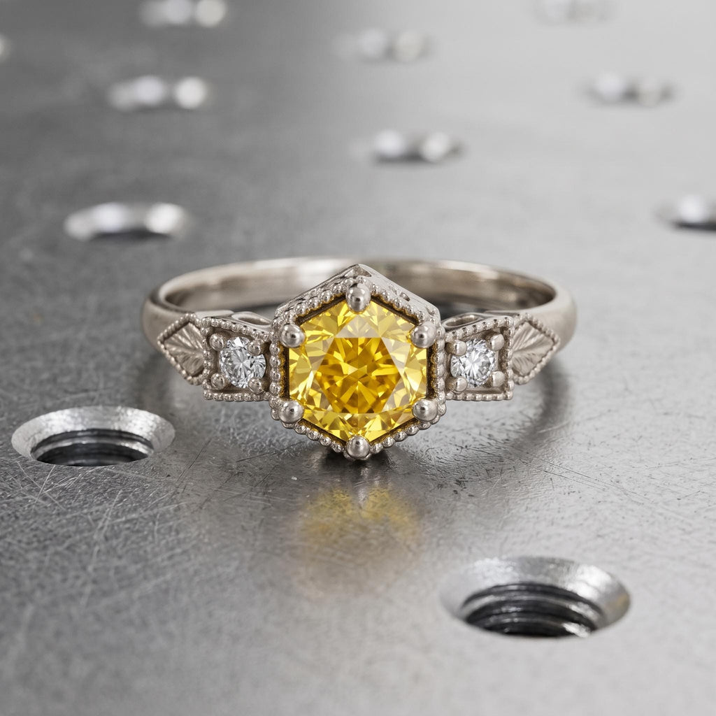 Canary Yellow Diamond Vintage Engagement Ring | 14K/18K Solid Gold Heirloom Ring | Round Lab Grown Diamond Victorian Bridal Jewelry for Her image #4