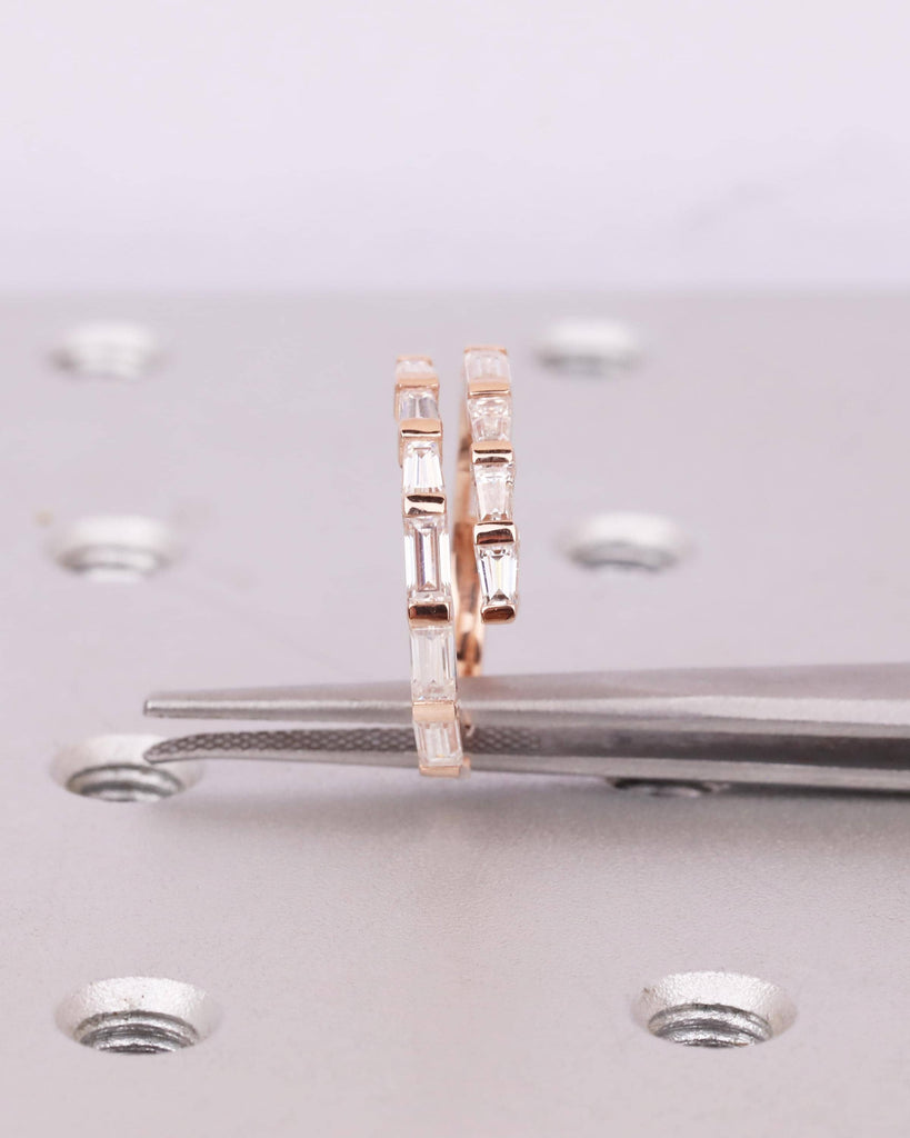 Diamond Baguette Pinky Ring, 14k Rose Gold Half Eternity Wrap Ring, Double Row Wrap Around Ring, Spiral Ring, Dainty Stacking Ring for Women image #7