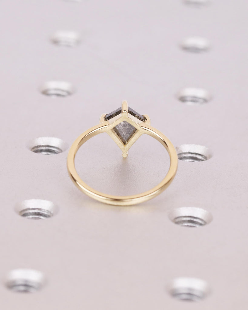 Kite Cut Salt and Pepper Diamond Engagement Ring | 14K Solid Gold Vintage Diamond Ring | Claw Prongs | Stackable Ring | Unique Promise Ring image #8