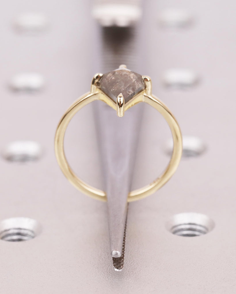 Kite Cut Salt and Pepper Diamond Engagement Ring | 14K Solid Gold Vintage Diamond Ring | Claw Prongs | Stackable Ring | Unique Promise Ring image #10