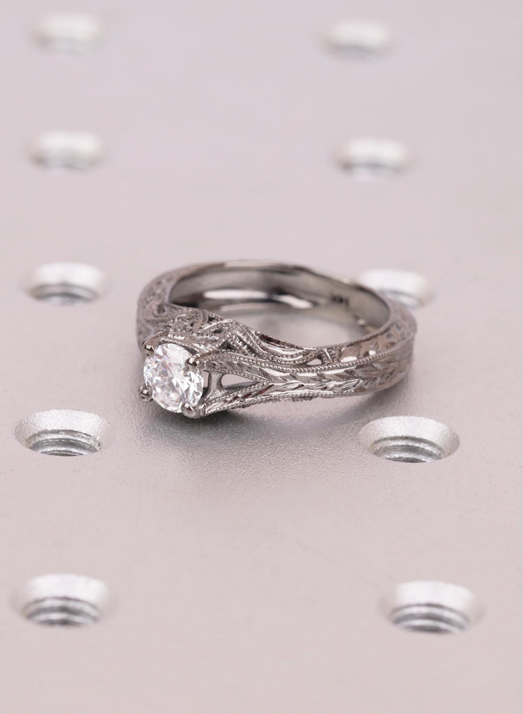 Black Gold Moissanite Promise Ring, Vintage Filigree Engagement Ring, Anniversary Gift For Her image #5