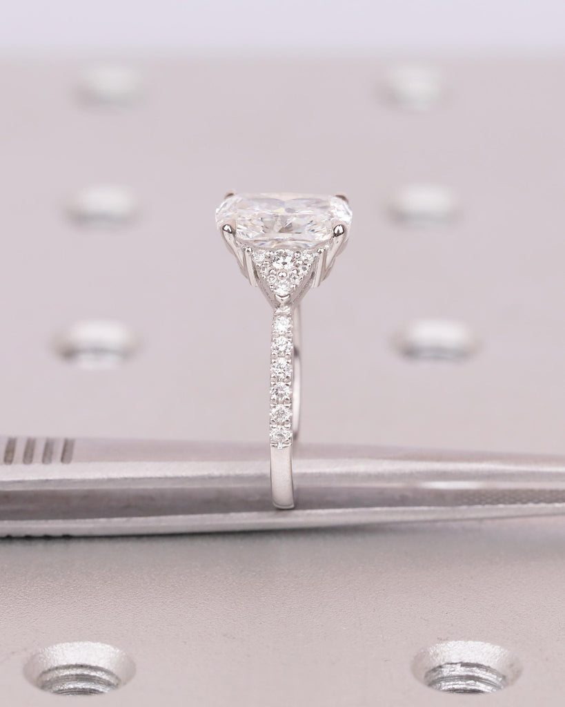 Cushion Cut Lab Grown Diamond Cluster Ring, Art Deco 18k/14k White Gold Wedding Ring, Unique Engagement Ring, Custom Bridal Jewelry for Her image #8