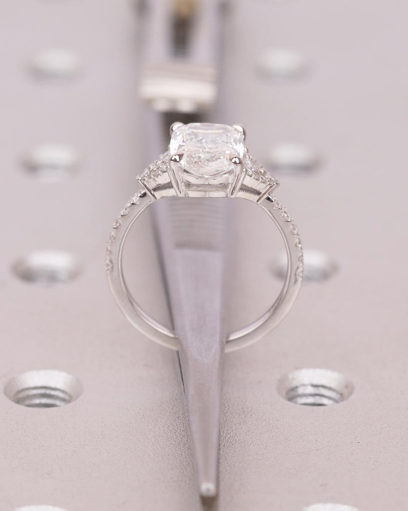 Cushion Cut Lab Grown Diamond Cluster Ring, Art Deco 18k/14k White Gold Wedding Ring, Unique Engagement Ring, Custom Bridal Jewelry for Her image #7