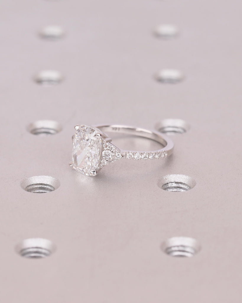Cushion Cut Lab Grown Diamond Cluster Ring, Art Deco 18k/14k White Gold Wedding Ring, Unique Engagement Ring, Custom Bridal Jewelry for Her image #4