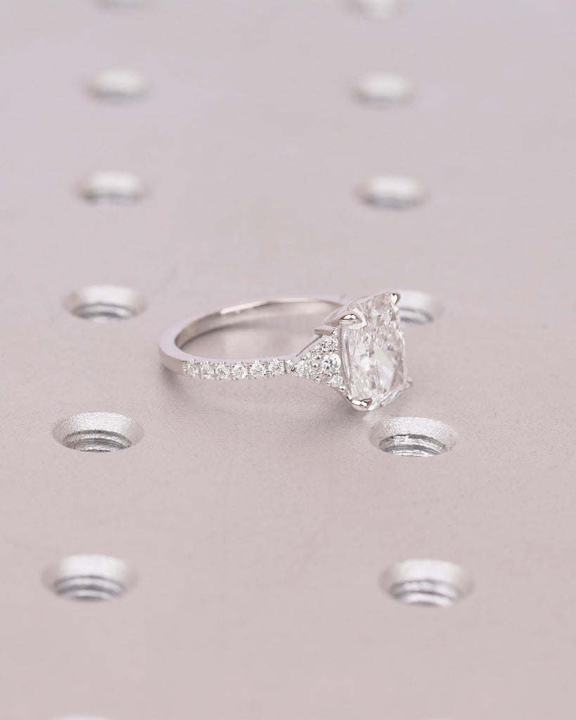 Cushion Cut Lab Grown Diamond Cluster Ring, Art Deco 18k/14k White Gold Wedding Ring, Unique Engagement Ring, Custom Bridal Jewelry for Her image #15