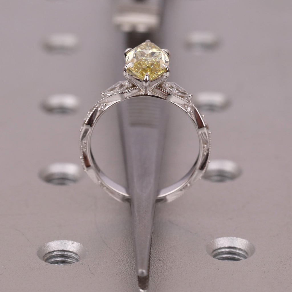 Canary Yellow Diamond Vintage Engagement Ring | 14K/18K Solid Gold Heirloom Ring | Marquise Lab Grown Diamond Bridal Jewelry for Her image #12