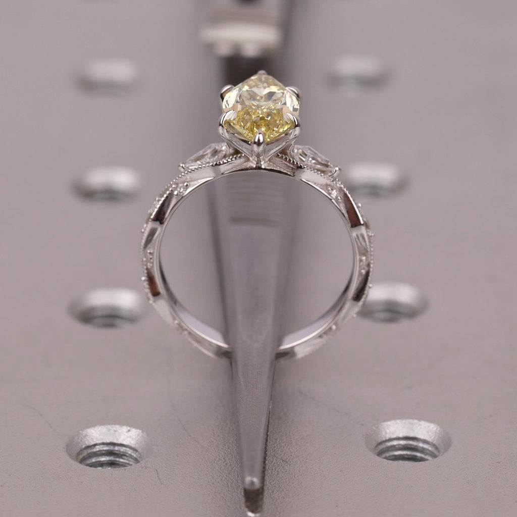 2ct Canary Yellow Lab Created Diamond Unique Engagement Ring | Marquise Victorian Wedding Jewelry | Handmade Milgrain Gold Rings for Women image #7