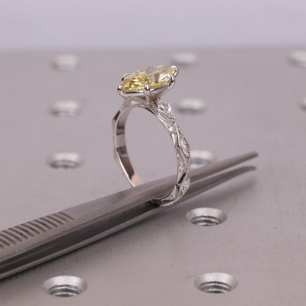 Canary Yellow Diamond Vintage Engagement Ring | 14K/18K Solid Gold Heirloom Ring | Marquise Lab Grown Diamond Bridal Jewelry for Her image #13