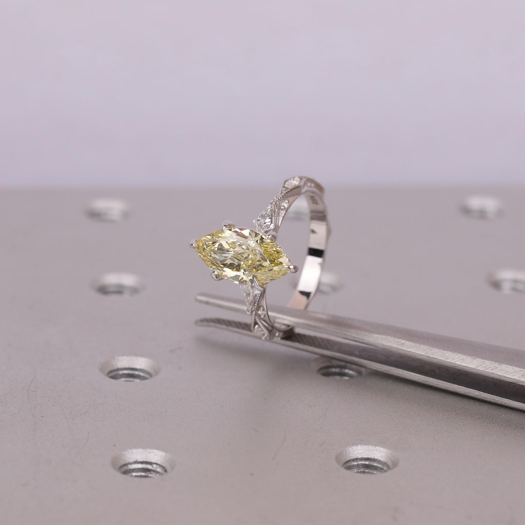 2ct Canary Yellow Diamond Ring | Marquise Lab Grown Diamond, 14K/18K Solid Gold Vintage Engagement Ring for Women