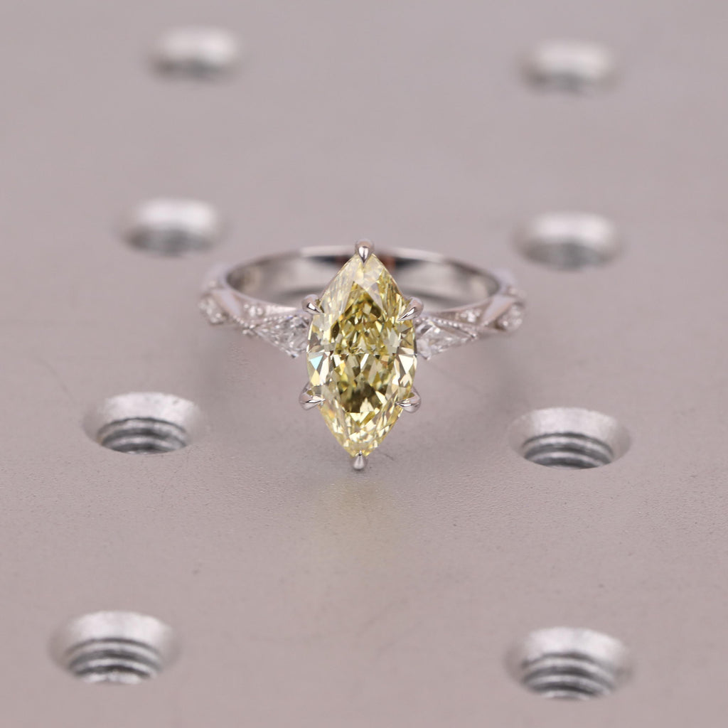 2ct Canary Yellow Lab Created Diamond Unique Engagement Ring | Marquise Victorian Wedding Jewelry | Handmade Milgrain Gold Rings for Women