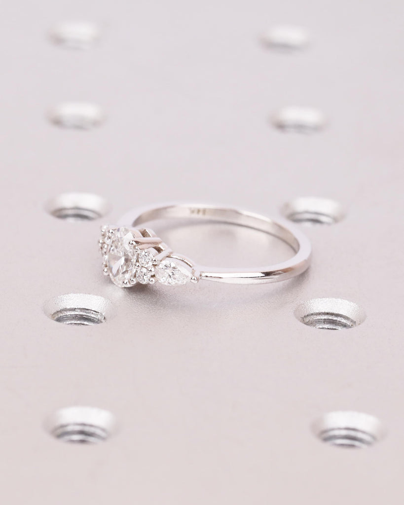 Moissanite Oval Engagement Ring, 0.5ct up to 4ct, 14k Solid Gold Vintage Engagement Ring, Unique Diamond Cluster Ring, Art Deco Promise Ring image #4
