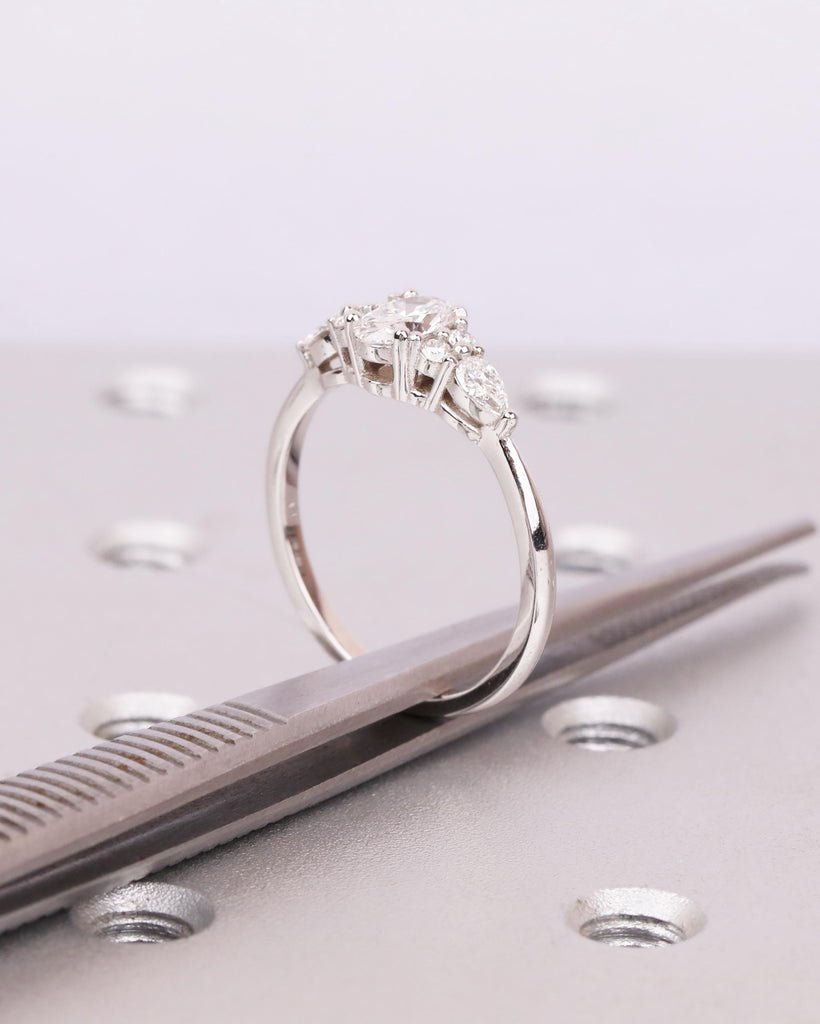 Moissanite Oval Engagement Ring, 0.5ct up to 4ct, 14k Solid Gold Vintage Engagement Ring, Unique Diamond Cluster Ring, Art Deco Promise Ring image #8