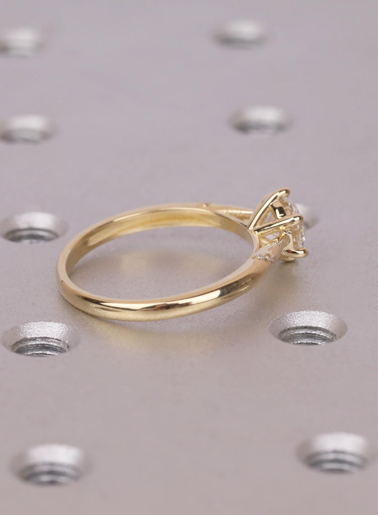 1ct Round Diamond Engagement Ring, 14k Gold Cathedral Setting, Six Prong Ring with Side Accents, Scattered Diamond Shoulders, Bridal Ring image #5