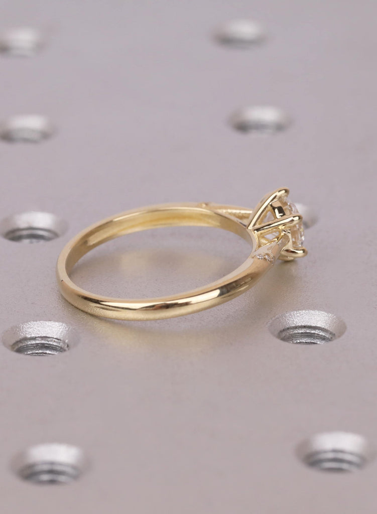Lab Diamond Ring in 14K Yellow Gold, Twisted Cathedral Band with Scattered Diamond Shoulders image #6
