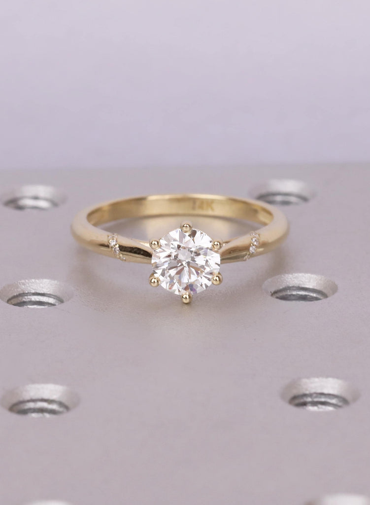 14K Yellow Gold Round Lab Diamond Cathedral Engagement Ring image #9