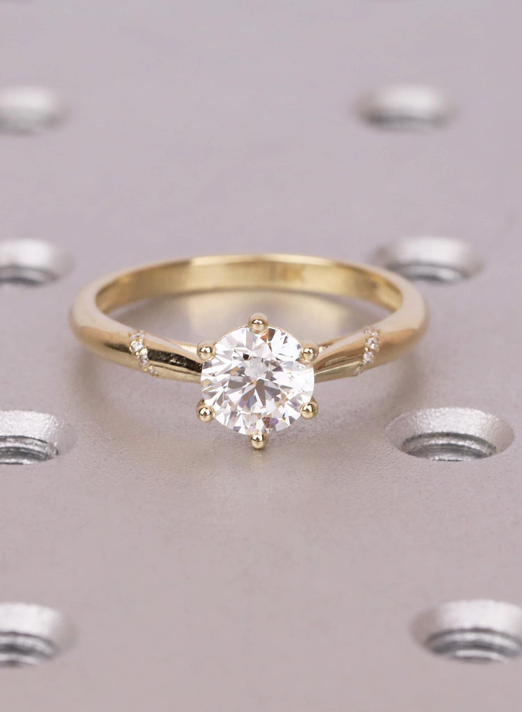 14K Yellow Gold Round Lab Diamond Cathedral Engagement Ring image #4
