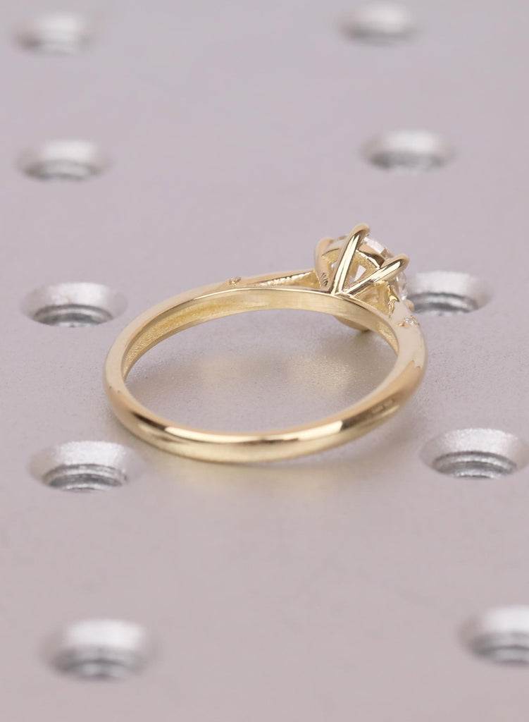 14K Yellow Gold Round Lab Diamond Cathedral Engagement Ring image #7