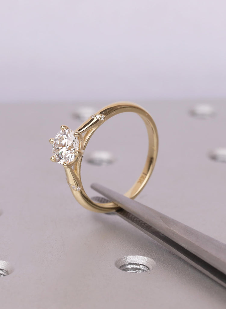 14K Yellow Gold Round Lab Diamond Cathedral Engagement Ring image #12