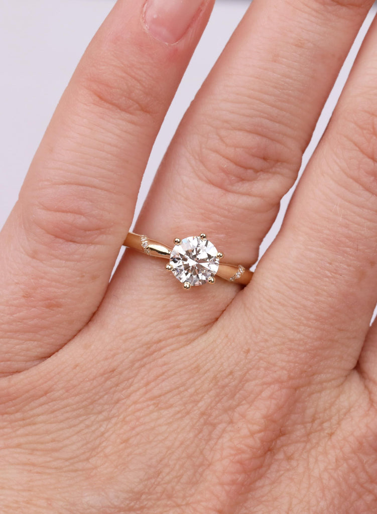 14k Gold Engagement Ring, Promise Ring, Anniversary Gift For Her, Round Diamond Accent, Wedding Ring image #1