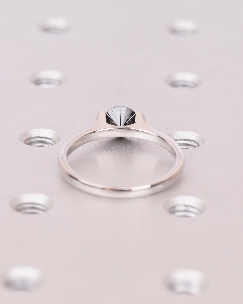 Round Salt and Pepper Diamond Ring, Solitaire Engagement Ring, Promise Rings for Women, Unique 14k Solid Gold Ring, Wedding Anniversary Ring image #6