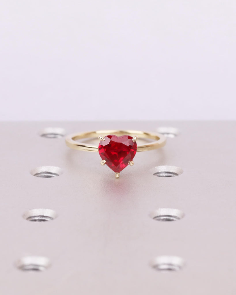 Heart Ruby Ring | 14K Solid Gold Ruby Engagement Ring | Love Heart Solitaire Ring | Custom Heart Birthstone Ring | Personalized Gift for Her