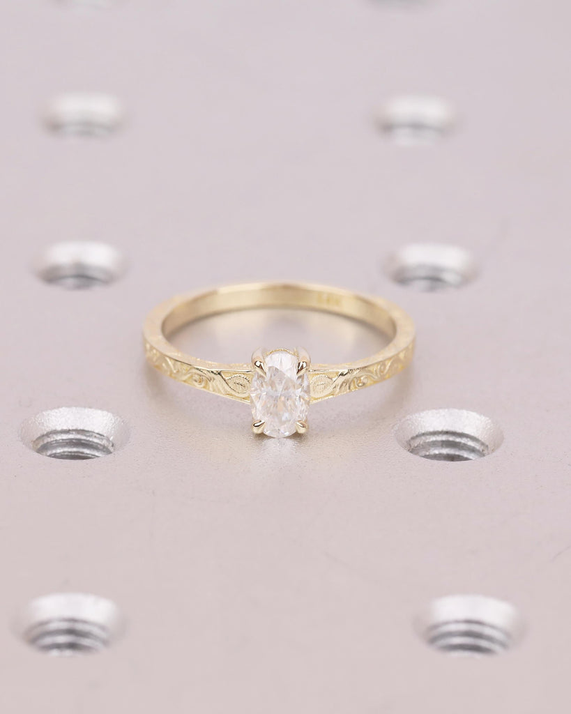 IGI Certified Oval Lab Created Diamond Engagement Ring, 14k Gold Vintage Style Ring image #3