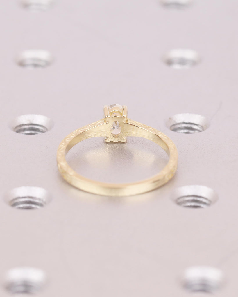 Solitaire Lab Grown Diamond Ring, Oval Engagement Ring, Vintage Inspired 14k Yellow Gold Wedding Anniversary Rings, Carved Filigree Band image #6
