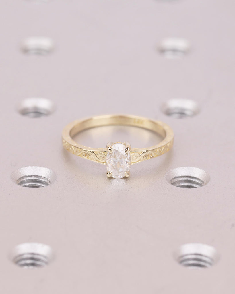 IGI Certified Oval Lab Created Diamond Engagement Ring, 14k Gold Vintage Style Ring image #12