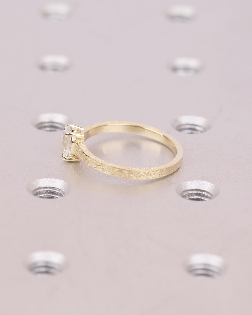 Solitaire Lab Grown Diamond Ring, Oval Engagement Ring, Vintage Inspired 14k Yellow Gold Wedding Anniversary Rings, Carved Filigree Band image #9