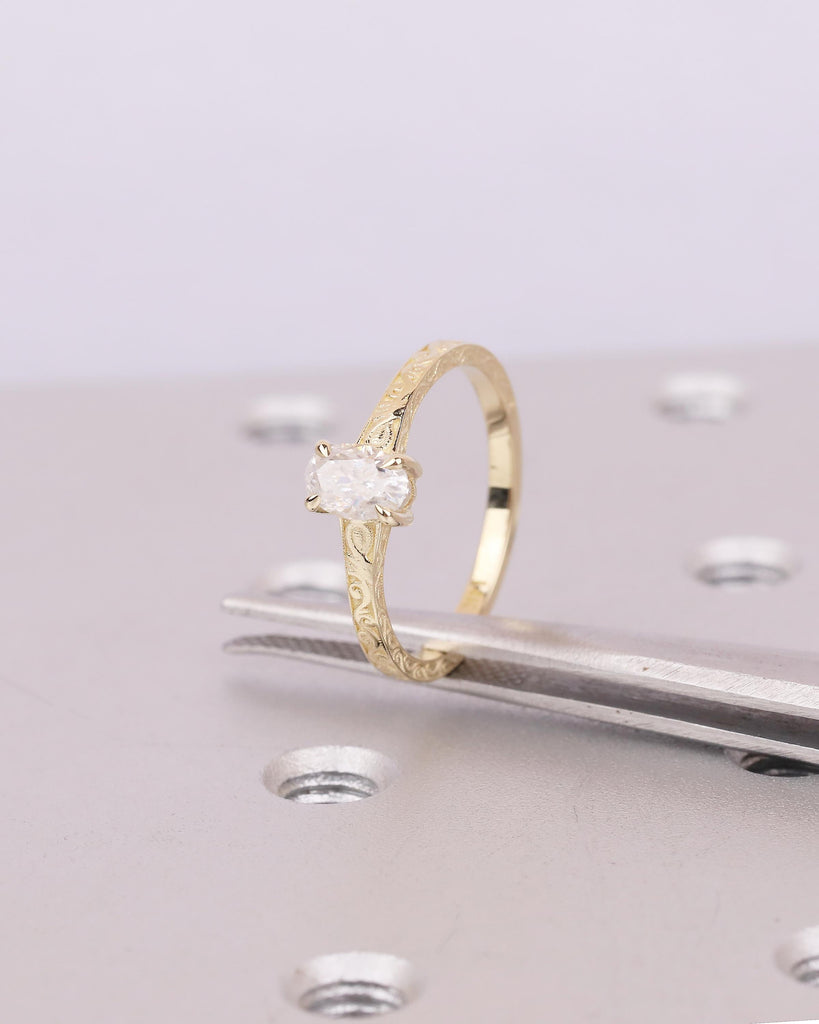 IGI Certified Oval Lab Created Diamond Engagement Ring, 14k Gold Vintage Style Ring image #16