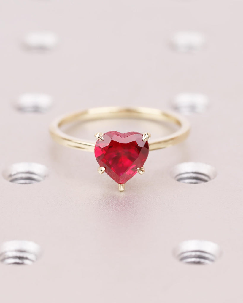 Heart Ruby Ring | 14K Solid Gold Ruby Engagement Ring | Love Heart Solitaire Ring | Custom Heart Birthstone Ring | Personalized Gift for Her image #8